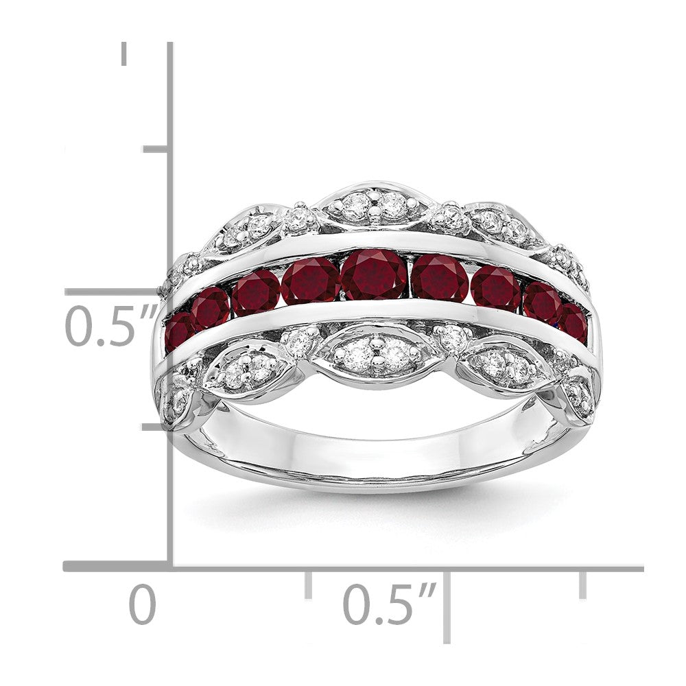14k White Gold 1/5 carat Lab Grown Diamond VS/SI+ G+ and Lab Created Ruby Complete Fancy Ring