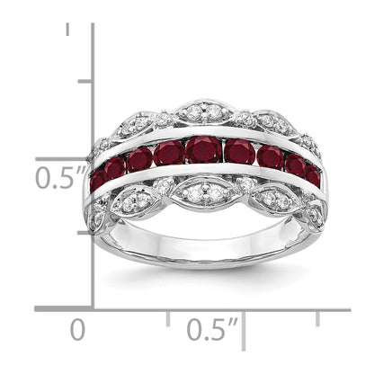 14k White Gold 1/5 carat Lab Grown Diamond VS/SI+ G+ and Lab Created Ruby Complete Fancy Ring