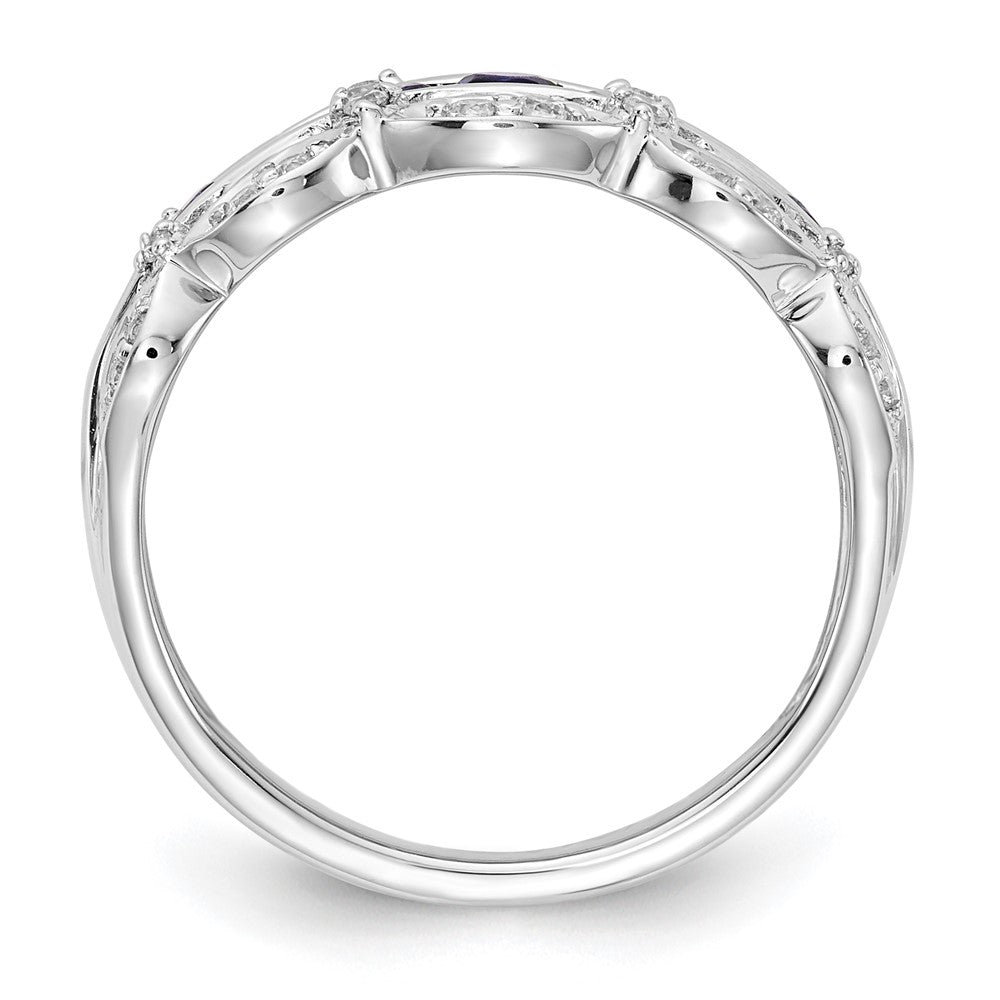 14k White Gold 1/5 carat Lab Grown Diamond VS/SI+ G+ and Lab Created Blue Sapphire Complete Fancy Ring