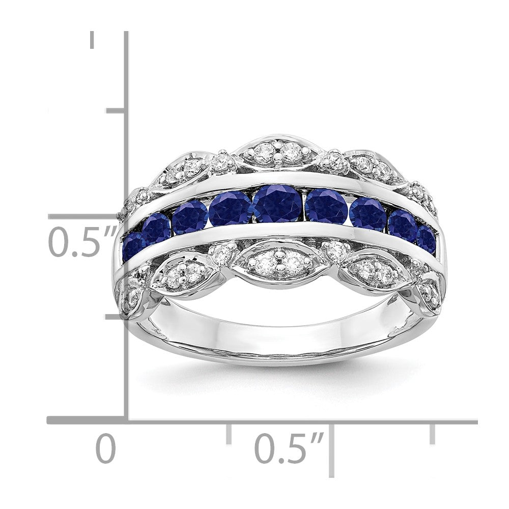 14k White Gold 1/5 carat Lab Grown Diamond VS/SI+ G+ and Lab Created Blue Sapphire Complete Fancy Ring