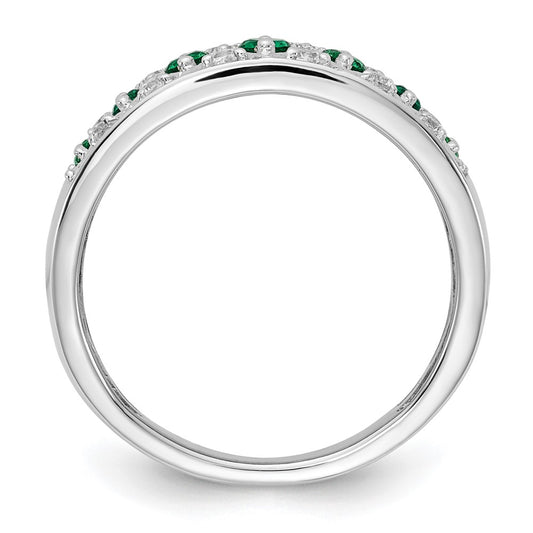 14k White Gold 1/5 carat Lab Grown Diamond VS/SI+ G+ and Lab Created Emerald Complete Fancy Ring