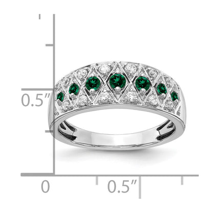 14k White Gold 1/5 carat Lab Grown Diamond VS/SI+ G+ and Lab Created Emerald Complete Fancy Ring