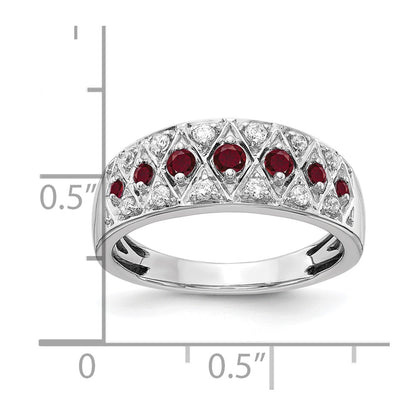 14k White Gold 1/5 carat Lab Grown Diamond VS/SI+ G+ and Lab Created Ruby Complete Fancy Ring
