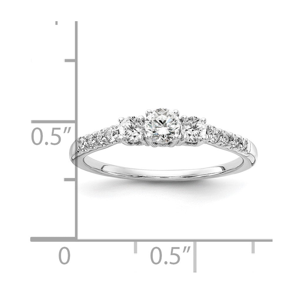 14k White Gold 1/2 carat Lab Grown Diamond VS/SI+ G+ Complete Three Stone Size 9 Engagement Ring