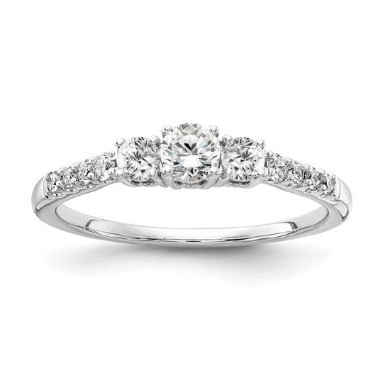 14k White Gold 1/2 carat Lab Grown Diamond VS/SI+ G+ Complete Three Stone Size 5 Engagement Ring
