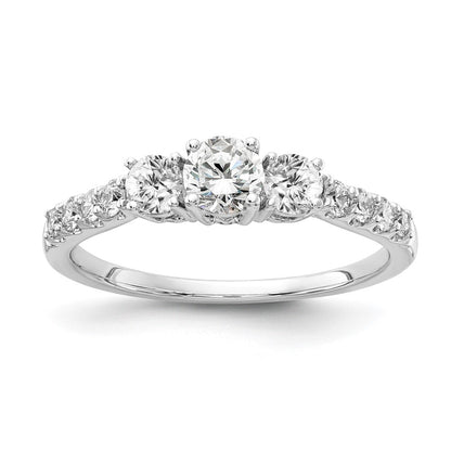 14k White Gold 1/2 carat Lab Grown Diamond VS/SI+ G+ 1/4 carat Center Round Semi Mount Three Stone Size 5 Engagement Ring