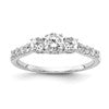 14k White Gold 1/2 carat Lab Grown Diamond VS/SI+ G+ 1/4 carat Center Round Semi Mount Three Stone Size 8 Engagement Ring