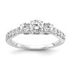 14k White Gold 7/8 carat Lab Grown Diamond VS/SI+ G+ 5/8 carat Center Round Semi Mount Size 6 Three Stone Engagement Ring