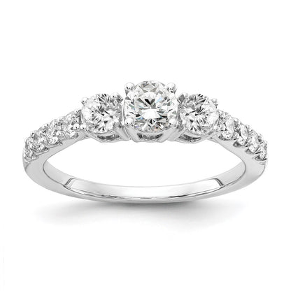 14k White Gold 5/8 carat Lab Grown Diamond VS/SI+ G+ 1/3 carat Center Round Semi Mount Three Stone Size 5 Engagement Ring