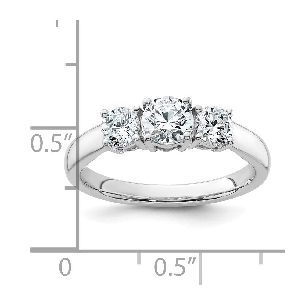 14k White Gold 1 carat Lab Grown Diamond VS+ F+ Three Stone Complete Engagement Ring