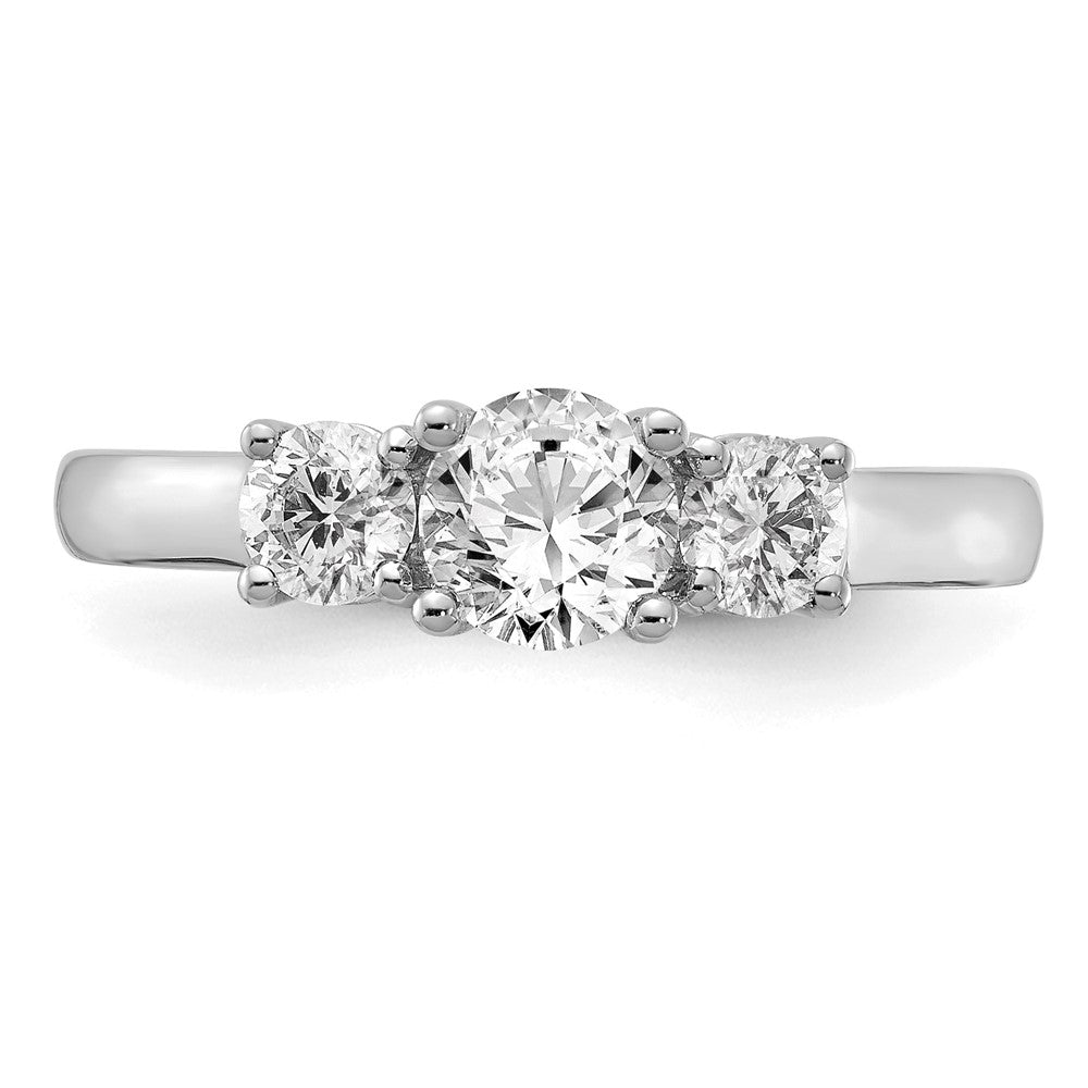 14k White Gold 3/4 carat Lab Grown Diamond VS/SI+ G+ 3/4 carat Center Round Three Stone Semi Mount Engagement Ring