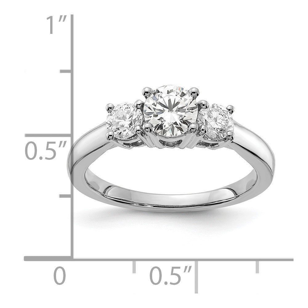14k White Gold 3/4 carat Lab Grown Diamond VS/SI+ G+ 3/4 carat Center Round Three Stone Semi Mount Engagement Ring