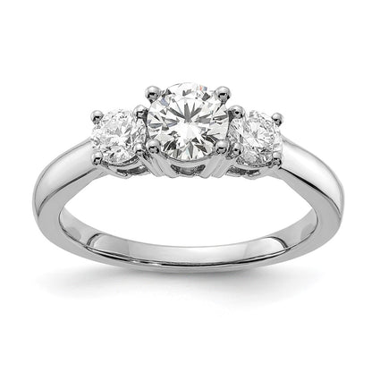 14k White Gold 3/4 carat Lab Grown Diamond VS/SI+ G+ 3/4 carat Center Round Three Stone Semi Mount Engagement Ring