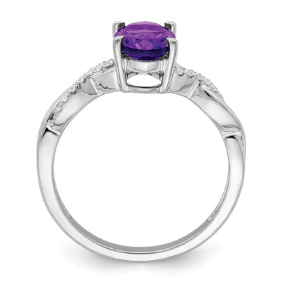 14k White Gold 8x6mm Oval Amethyst and 1/15 carat Diamond Ring