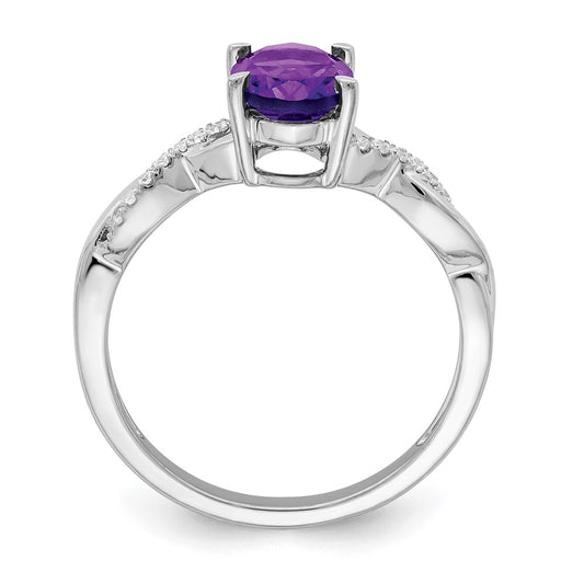 14k White Gold 8x6mm Oval Amethyst and 1/15 carat Diamond Ring