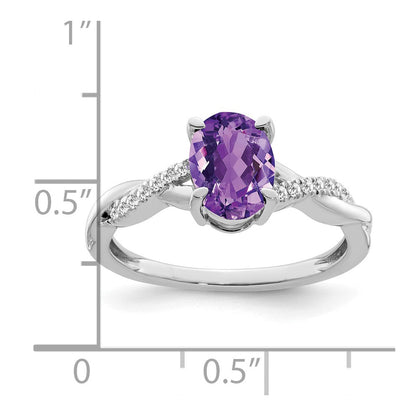 14k White Gold 8x6mm Oval Amethyst and 1/15 carat Diamond Ring