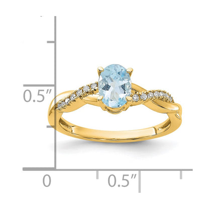 10k 7x5mm Oval March/ Aquamarine and Diamond Size 7 Ring