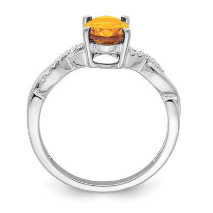 14k White Gold 8x6mm Oval Citrine and 1/15 carat Diamond Ring