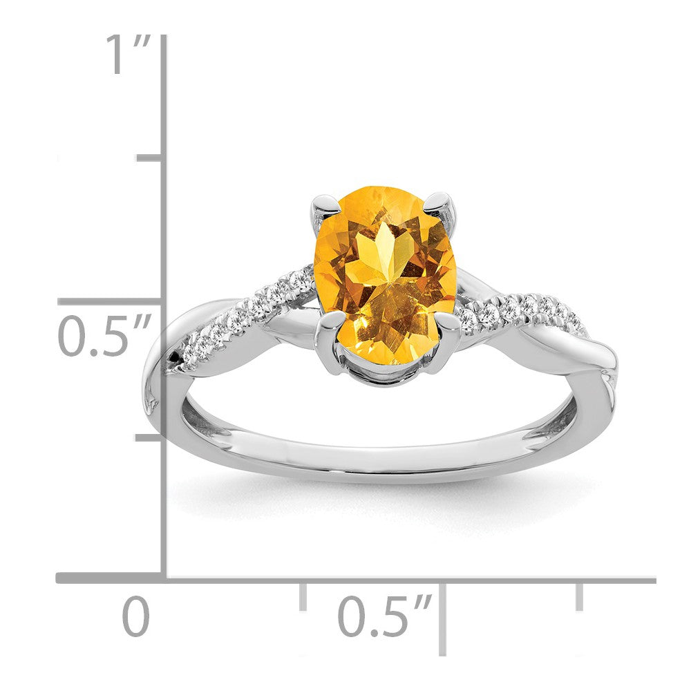 14k White Gold 8x6mm Oval Citrine and 1/15 carat Diamond Ring