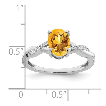 14k White Gold 8x6mm Oval Citrine and 1/15 carat Diamond Ring