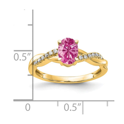 10k 7x5mm Oval October/ Lab-Created Pink Sapphire and Diamond Size 7 Ring