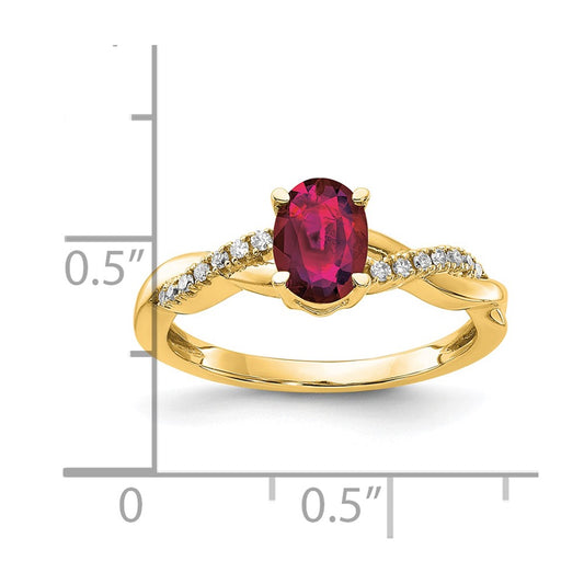 10k 7x5mm Oval July/ Lab-Created Ruby and Diamond Size 7 Ring