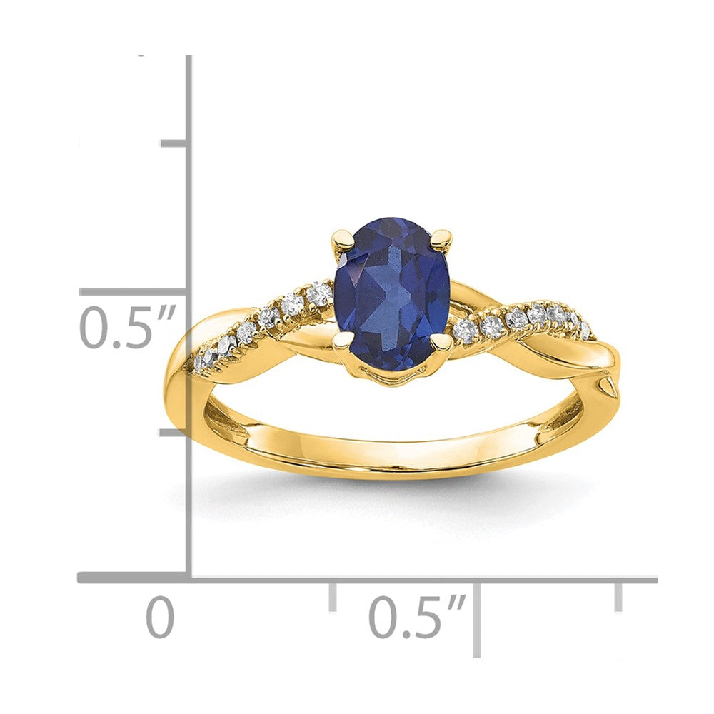 10k 7x5mm Oval September/ Lab-Created Sapphire and Diamond Size 7 Ring
