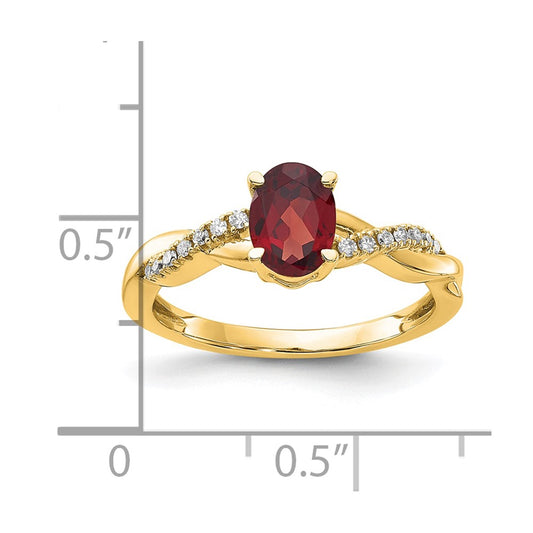 10k 7x5mm Oval January/ Garnet and Diamond Size 7 Ring