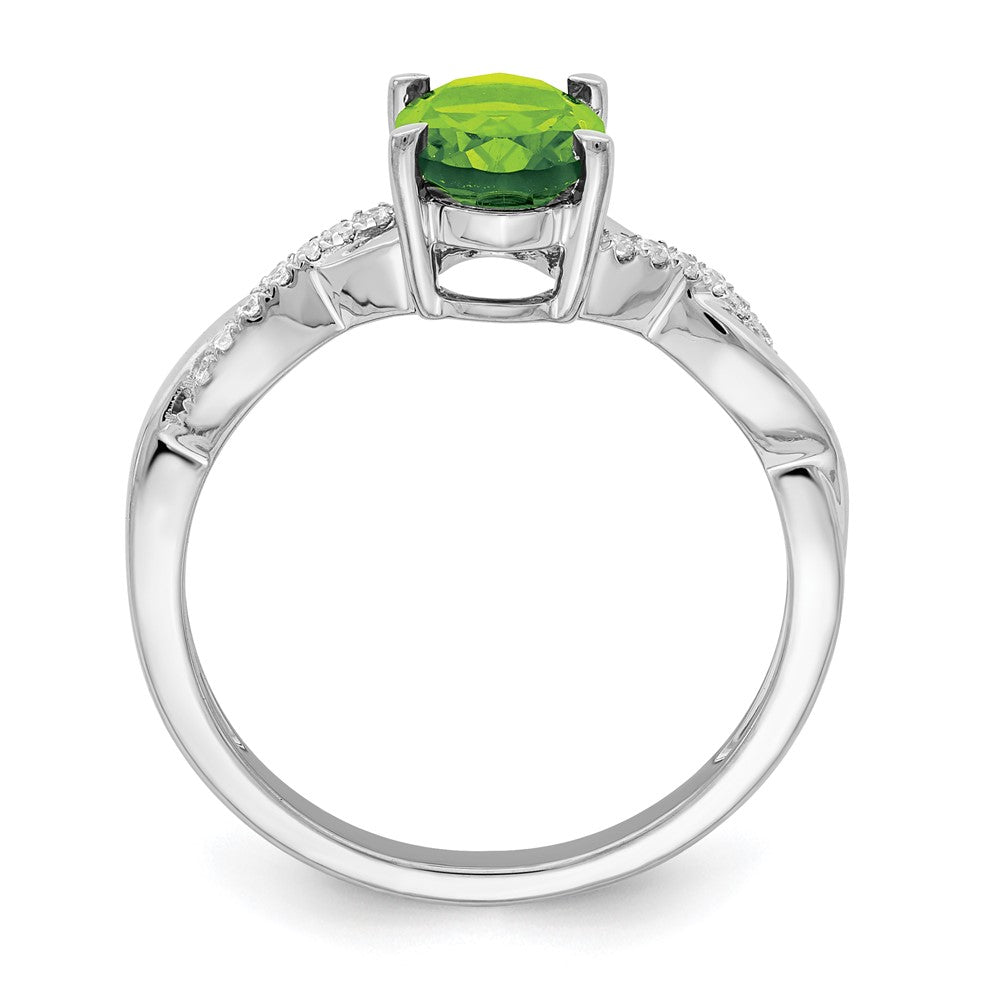 14k White Gold 8x6mm Oval Peridot and 1/15 carat Diamond Ring