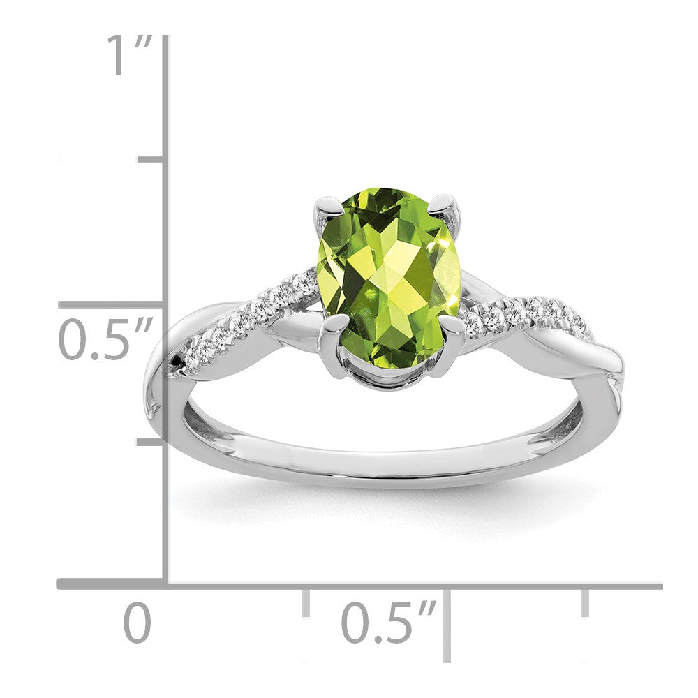 14k White Gold 8x6mm Oval Peridot and 1/15 carat Diamond Ring