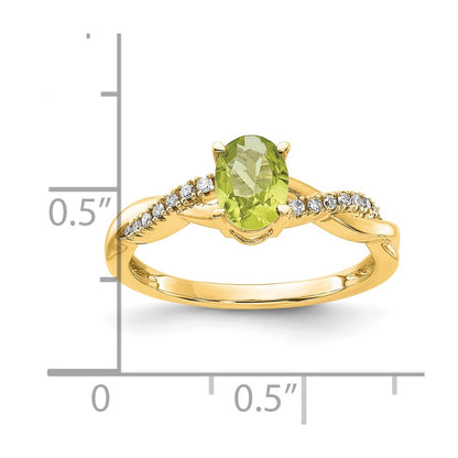 10k 7x5mm Oval August/ Peridot and Diamond Size 7 Ring