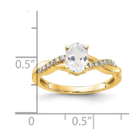 10k 7x5mm Oval April/ White Topaz and Diamond Size 7 Ring