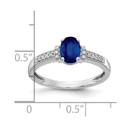 10k White Gold 1/15 carat Diamond and 6x4mm Oval Sapphire Ring