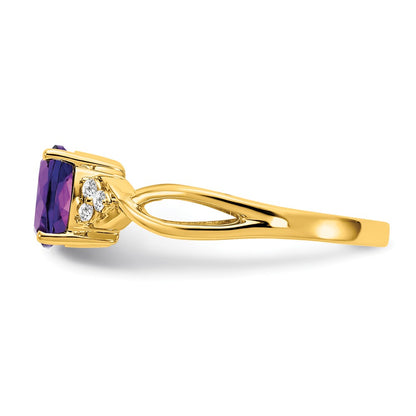 10k 7mm Cushion Checkerboard February/ Amethyst and Diamond Size 7 Ring