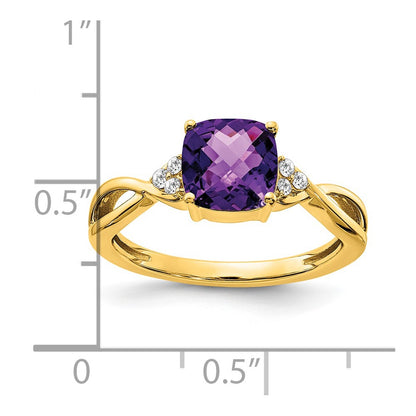 14k 7mm Cushion Checkerboard February/Amethyst and Diamond Ring