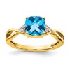 10k Checkerboard Blue Topaz and Diamond Ring