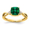 14k 7mm Cushion Checkerboard May/Lab Created Emerald and Diamond Ring
