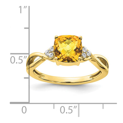 10k 7mm Cushion Checkerboard November/ Citrine and Diamond Size 7 Ring