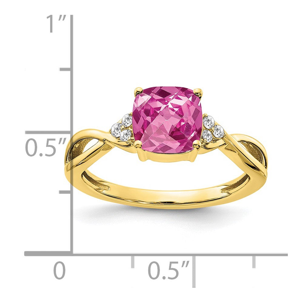 10k Checkerboard Created Pink Sapphire and Diamond Ring
