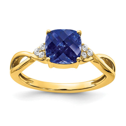 10k 7mm Cushion Checkerboard September/ Lab-Created Sapphire and Diamond Size 7 Ring