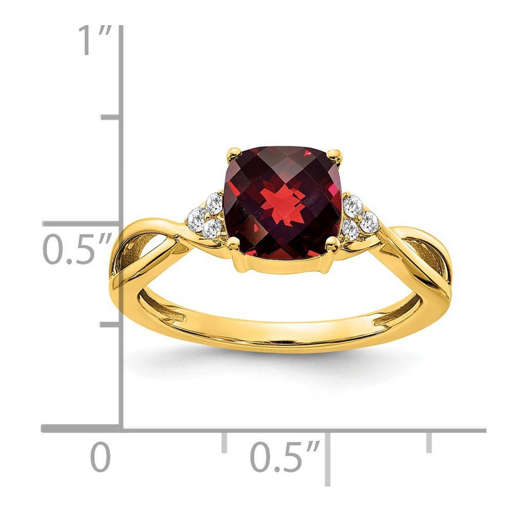 14k 7mm Cushion Checkerboard January/Garnet and Diamond Ring