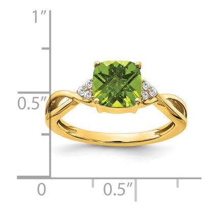 14k 7mm Cushion Checkerboard August/Peridot and Diamond Ring