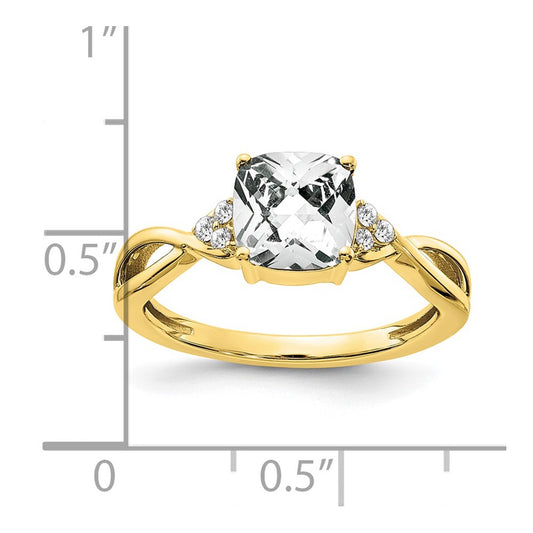 10k 7mm Cushion Checkerboard April/ White Topaz and Diamond Size 7 Ring