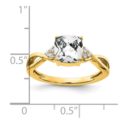 14k 7mm Cushion Checkerboard April/White Topaz and Diamond Ring