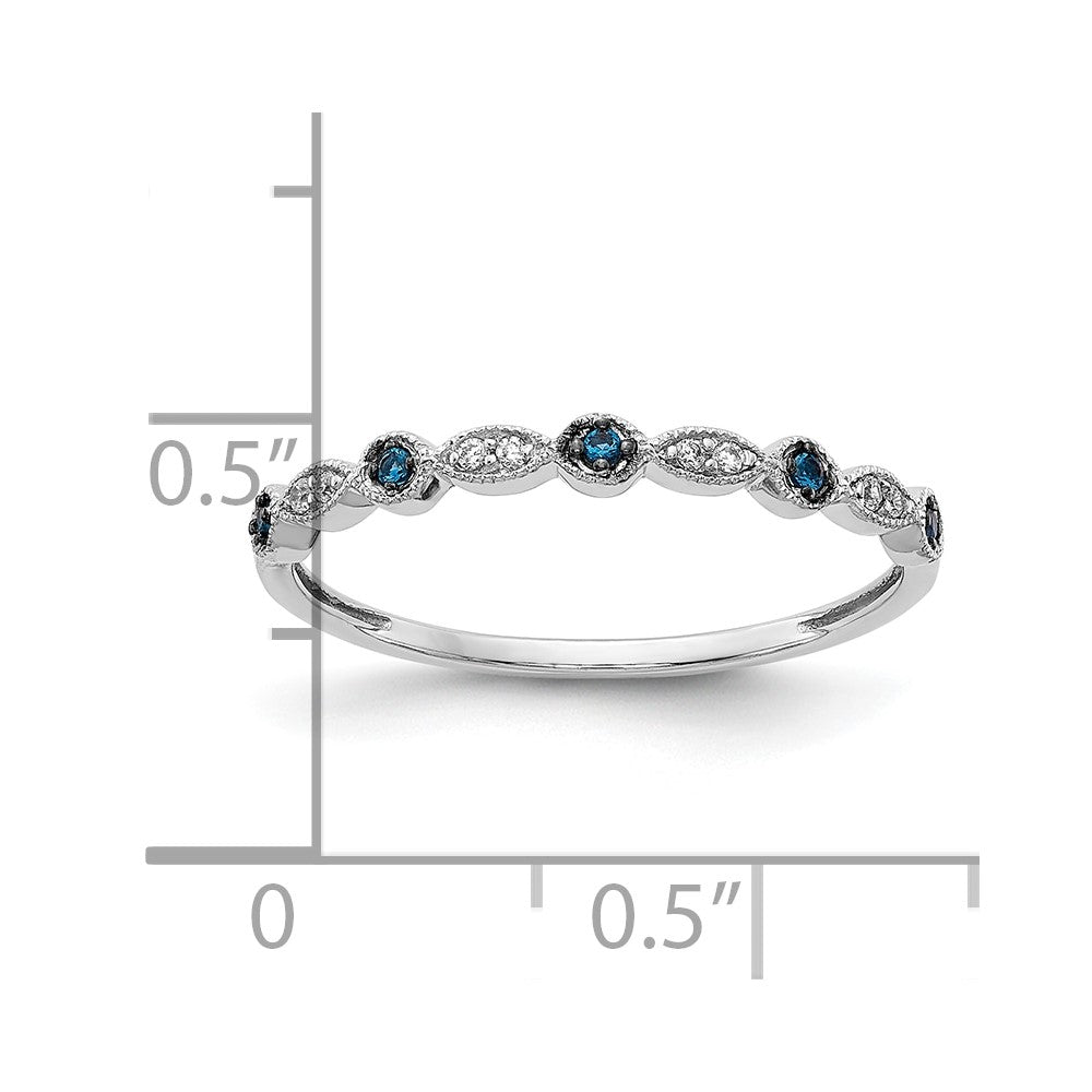 10k White Gold 1/20 carat Blue/White Diamond Fancy Band
