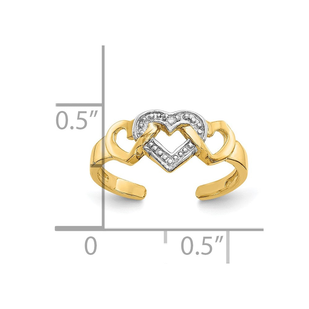 10k Rhodium Diamond Heart Toe Ring