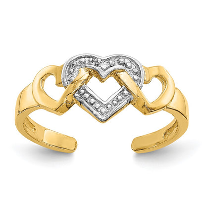 10k and White Rhodium Diamond Heart Toe Ring