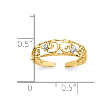 10k .02 carat Diamond Scroll Toe Ring