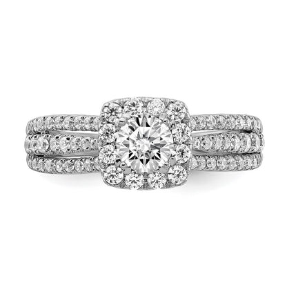 14k White Gold 1 carat Lab Grown Diamond VS/SI+ G+ Round Complete Halo Engagement Ring