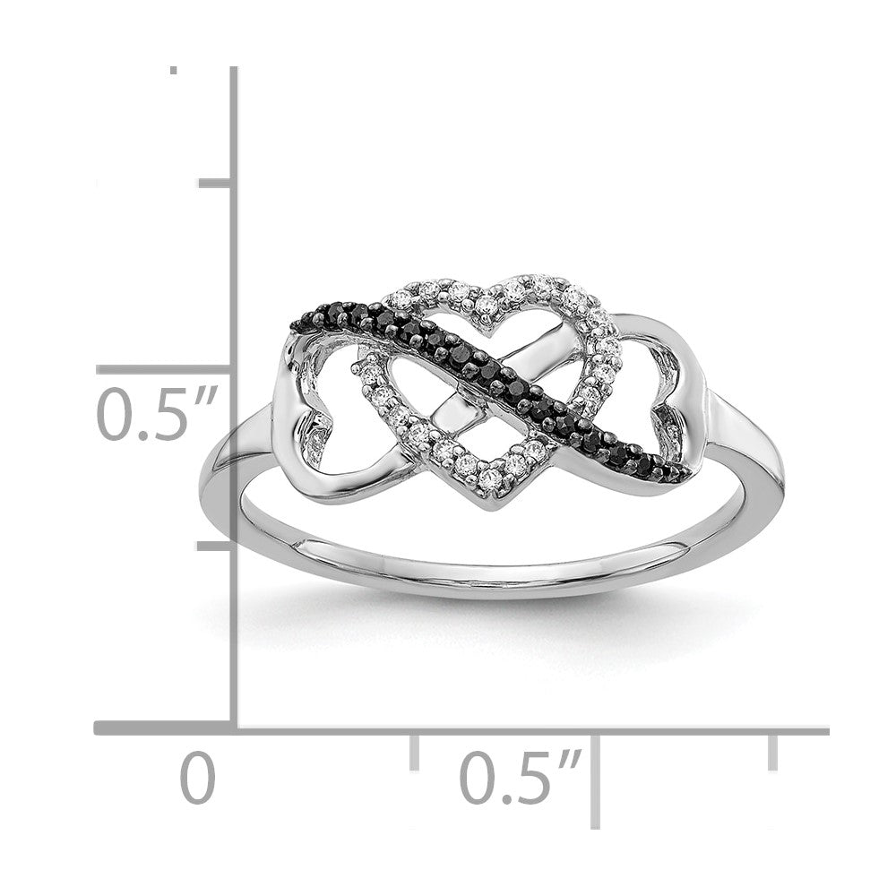 10K White Gold 1/10 carat Black and White Diamond Infinity and Heart Ring